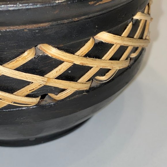 Ceramic Textured Decorative Bowl Jar with Lid Brown and Black Braided - Picture 5 of 6